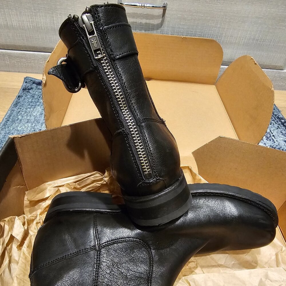 Frye Veronica Strap Zip Short Ankle Boot Black Leather SZ 8.5 US